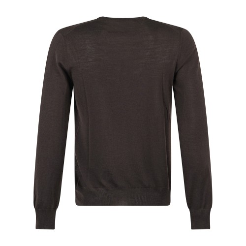 Gran Sasso - Maglione girocollo marrone in lana super tasmania per uomo | 2