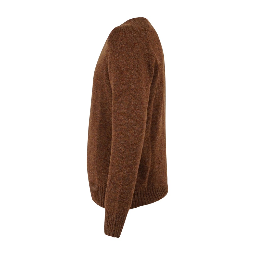 Gran Sasso - Maglione girocollo marrone in pura lana Shetland per uomo |