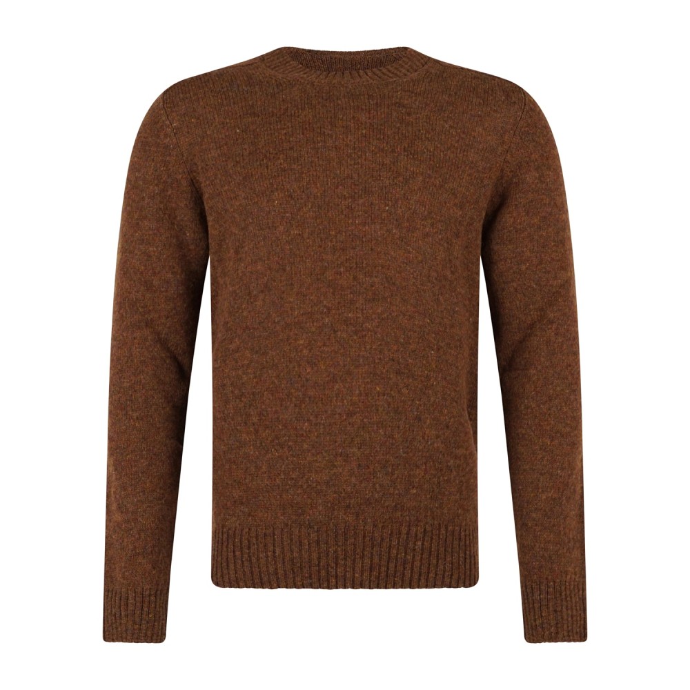 Gran Sasso - Maglione girocollo marrone in pura lana Shetland per uomo |