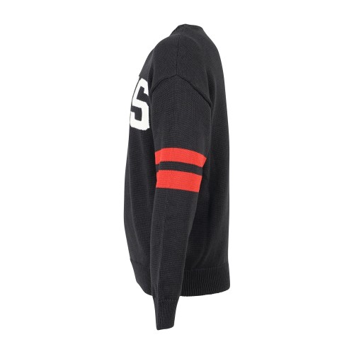 GCDS - Maglione girocollo nero in lana con logo sul fronte relaxed fit per uomo 2
