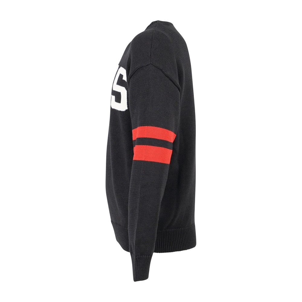 GCDS - Maglione girocollo nero in lana con logo sul fronte relaxed fit per uomo