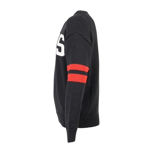 GCDS - Maglione girocollo nero in lana con logo sul fronte relaxed fit per uomo