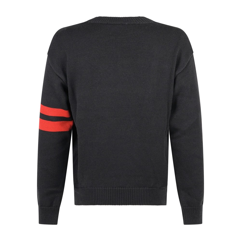 GCDS - Maglione girocollo nero in lana con logo sul fronte relaxed fit per uomo
