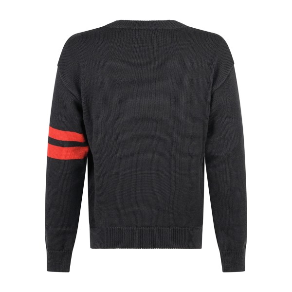 GCDS - Maglione girocollo nero in lana con logo sul fronte relaxed fit per uomo