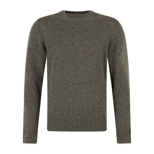 Gran Sasso - Maglione girocollo verde in pura lana Shetland per uomo |