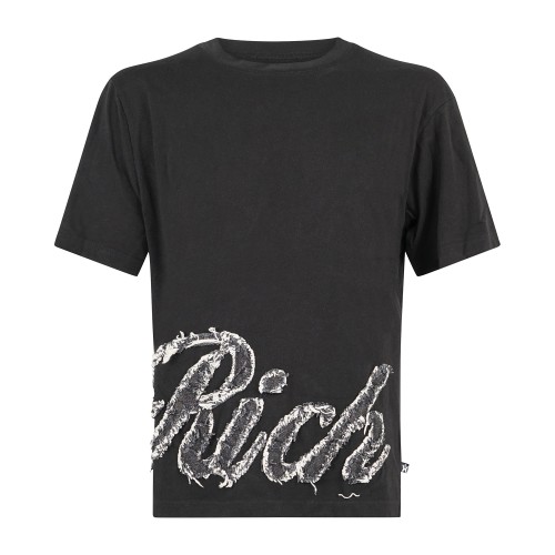 Richmond X - T-Shirt Boxy nera con logo ricamato per uomo | uxa26026tsjsc black