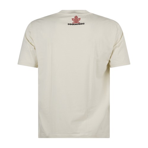 Dsquared2 - T-shirt girocollo beige in cotone patch logo retro per uomo | 2