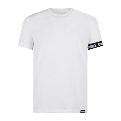 Dsquared2 - T-shirt girocollo bianca in cotone banda logo per uomo |