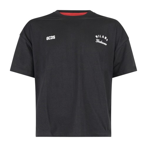 GCDS - T-shirt girocollo nera in cotone con stampa logo regular fit per uomo |
