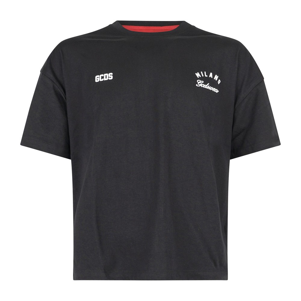 GCDS - T-shirt girocollo nera in cotone con stampa logo regular fit per uomo |