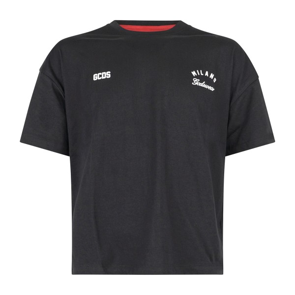 GCDS - T-shirt girocollo nera in cotone con stampa logo regular fit per uomo |
