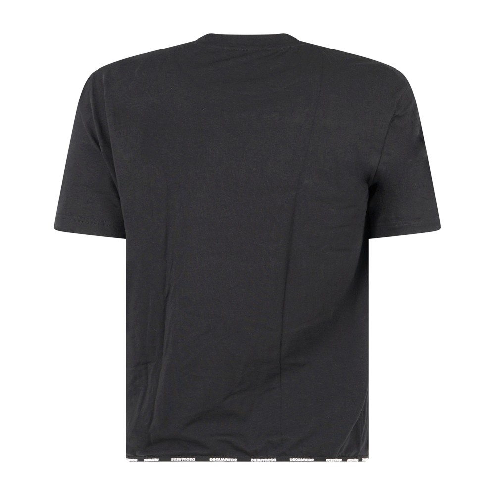 Dsquared2 - T-shirt girocollo nera in cotone con stampa logo sul fondo per uomo
