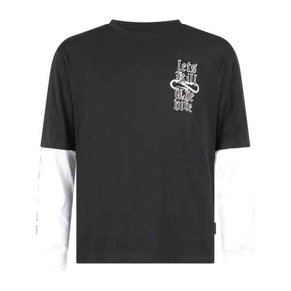 Propaganda - T-shirt girocollo nera manica lunga in cotone doppio strato per