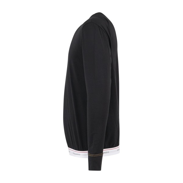 Dsquared2 - T-shirt girocollo nera manica lunga in cotone patch logo per uomo |