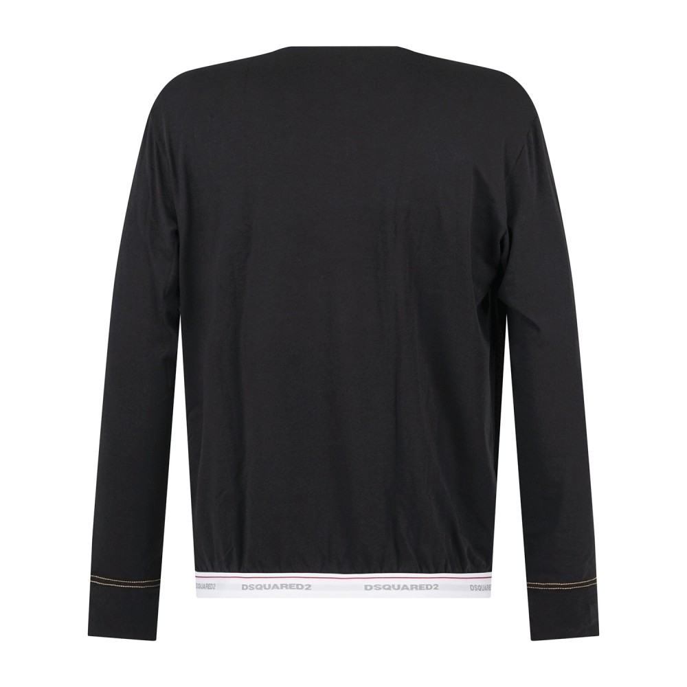 Dsquared2 - T-shirt girocollo nera manica lunga in cotone patch logo per uomo |