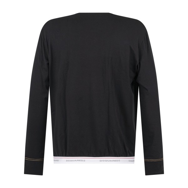 Dsquared2 - T-shirt girocollo nera manica lunga in cotone patch logo per uomo |