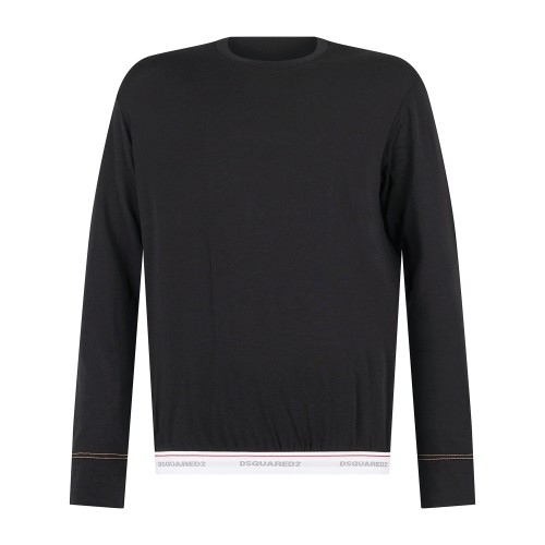Dsquared2 - T-shirt girocollo nera manica lunga in cotone patch logo per uomo |