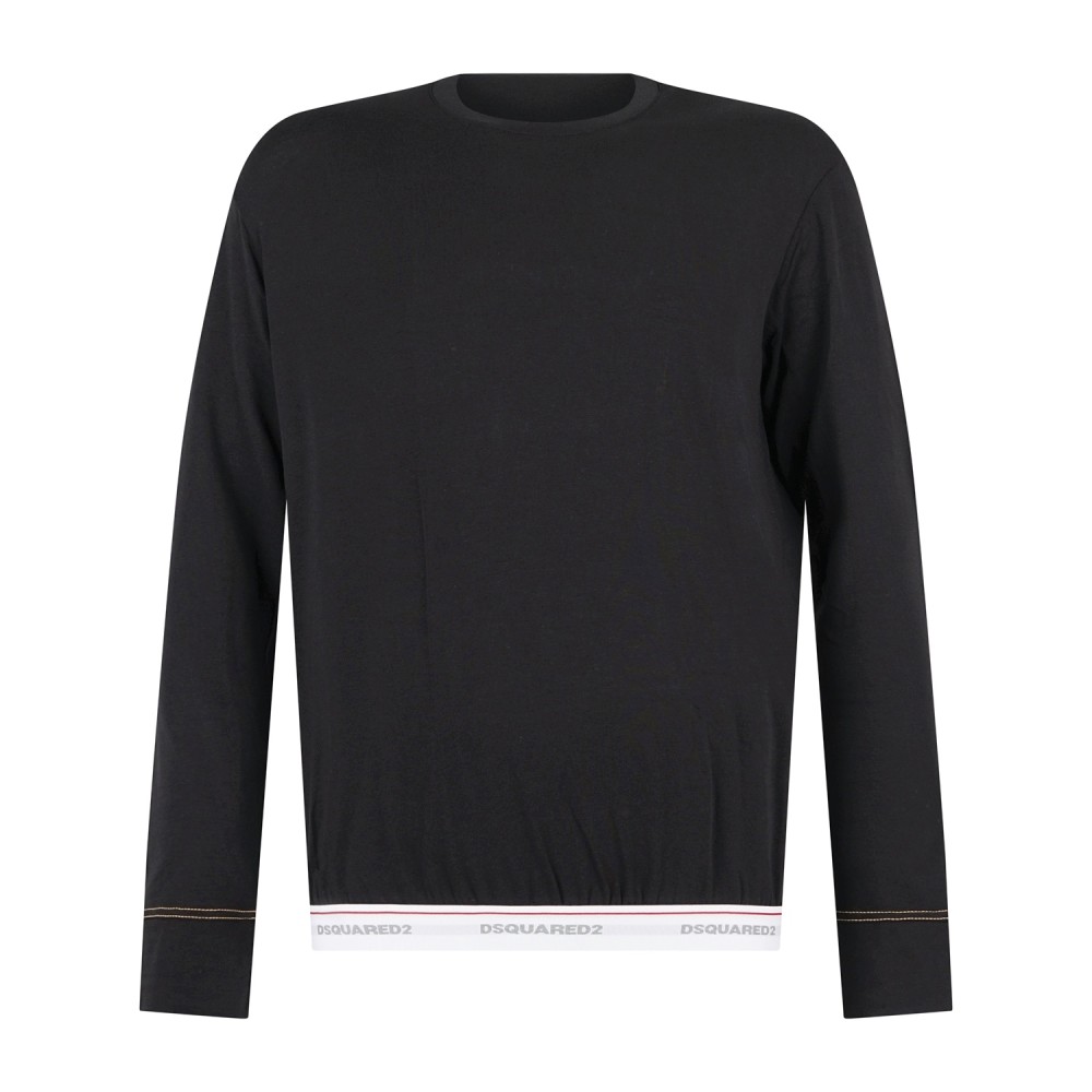 Dsquared2 - T-shirt girocollo nera manica lunga in cotone patch logo per uomo |