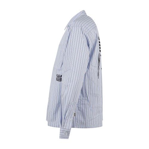 Woodbird - Camicia blu maniche lunghe a righe con stampi e ricami per uomo | 2