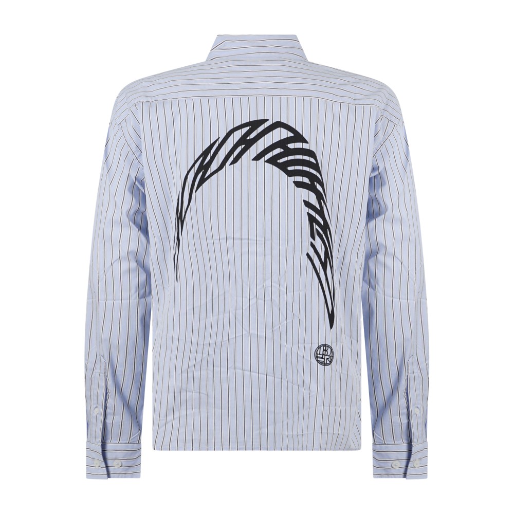 Woodbird - Camicia blu maniche lunghe a righe con stampi e ricami per uomo |