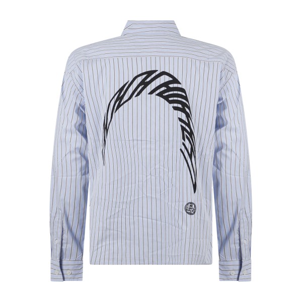 Woodbird - Camicia blu maniche lunghe a righe con stampi e ricami per uomo |