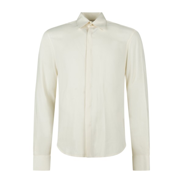 Marsem - Camicia manica lunga bianca in viscosa opaca slim fit per uomo | co68