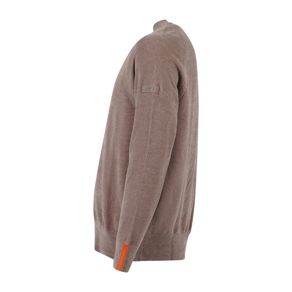 HèSKIMO - Maglione girocollo beige in ciniglia patch logo regular fit per uomo