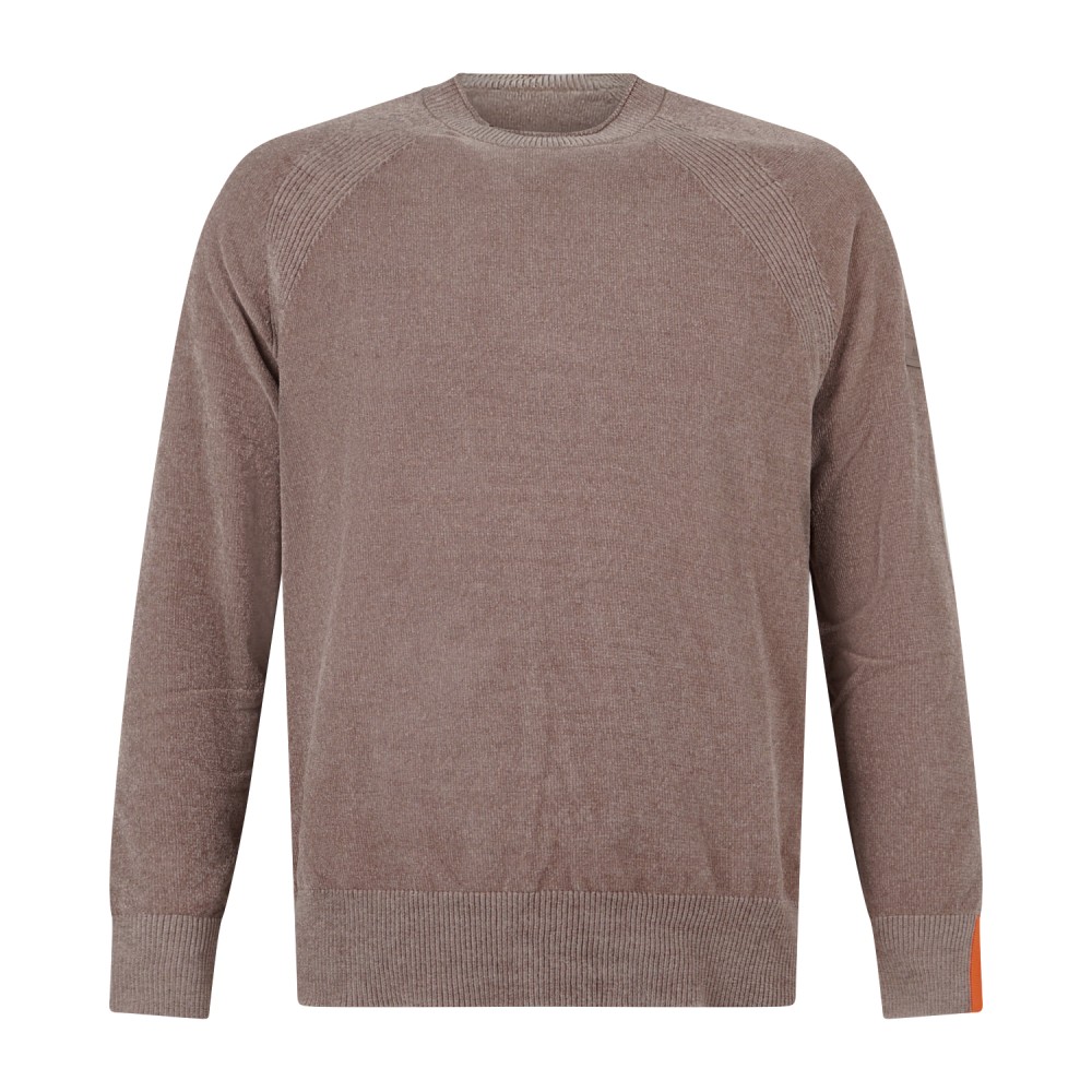 HèSKIMO - Maglione girocollo beige in ciniglia patch logo regular fit per uomo
