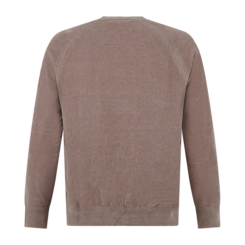 HèSKIMO - Maglione girocollo beige in ciniglia patch logo regular fit per uomo