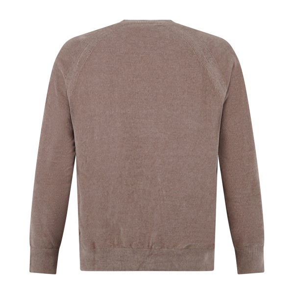 HèSKIMO - Maglione girocollo beige in ciniglia patch logo regular fit per uomo