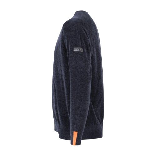 HèSKIMO - Maglione girocollo blu in ciniglia patch logo regular fit per uomo | 2
