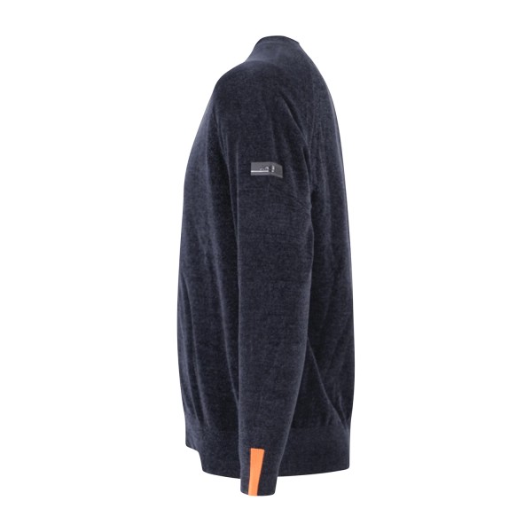 HèSKIMO - Maglione girocollo blu in ciniglia patch logo regular fit per uomo |