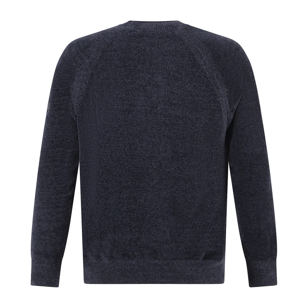 HèSKIMO - Maglione girocollo blu in ciniglia patch logo regular fit per uomo |