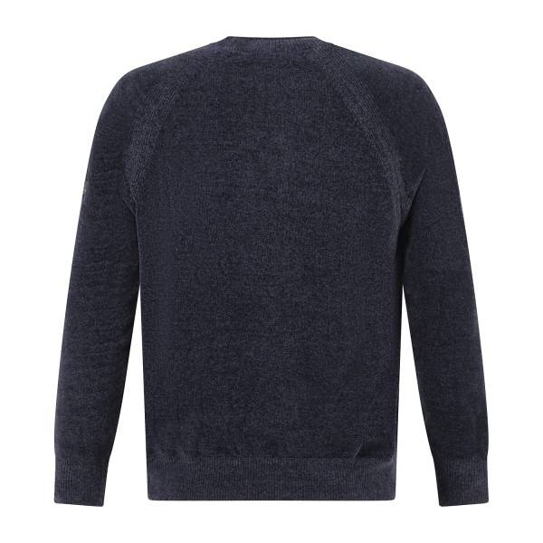 HèSKIMO - Maglione girocollo blu in ciniglia patch logo regular fit per uomo |