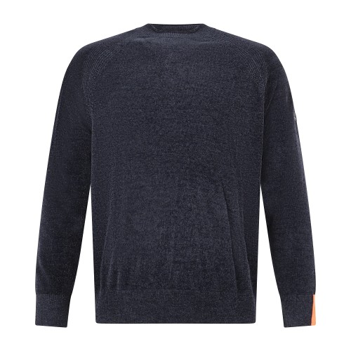 HèSKIMO - Maglione girocollo blu in ciniglia patch logo regular fit per uomo |