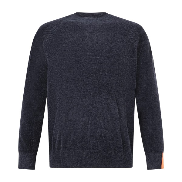 HèSKIMO - Maglione girocollo blu in ciniglia patch logo regular fit per uomo |