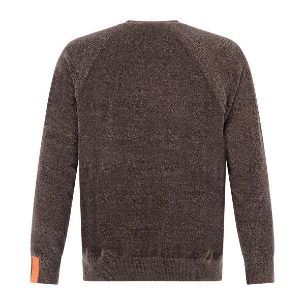 HèSKIMO - Maglione girocollo marrone in ciniglia patch logo regular fit per
