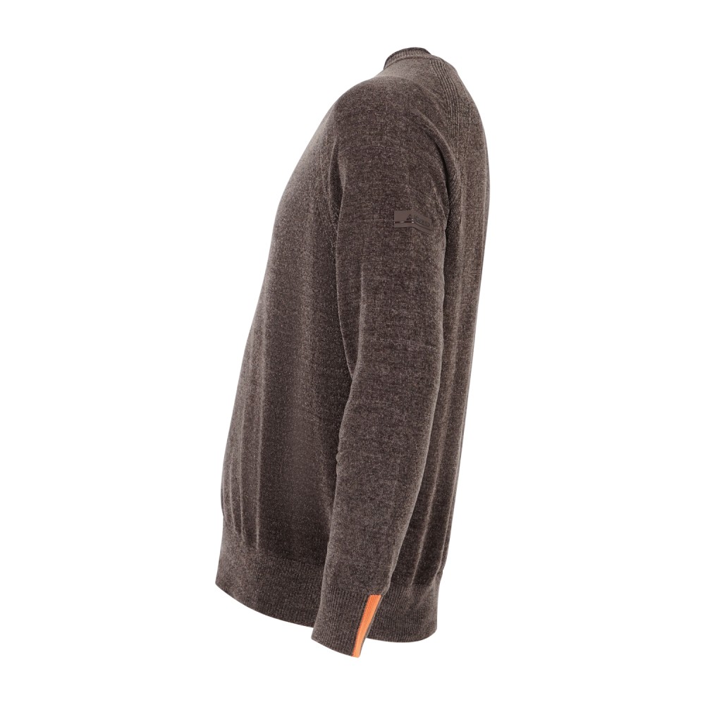 HèSKIMO - Maglione girocollo marrone in ciniglia patch logo regular fit per