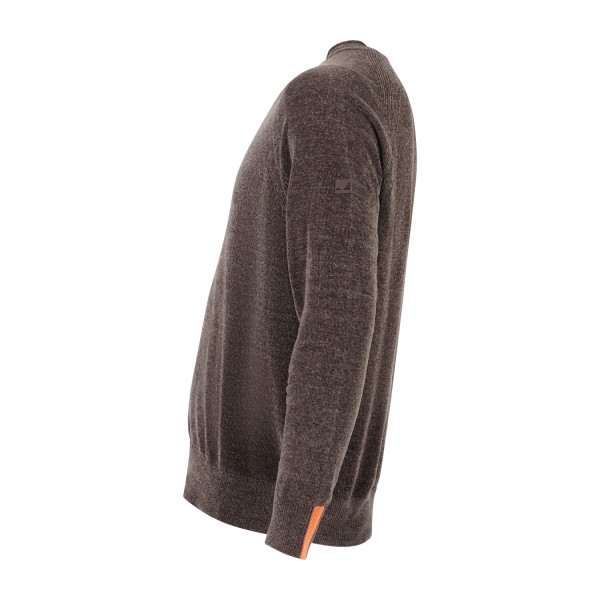 HèSKIMO - Maglione girocollo marrone in ciniglia patch logo regular fit per