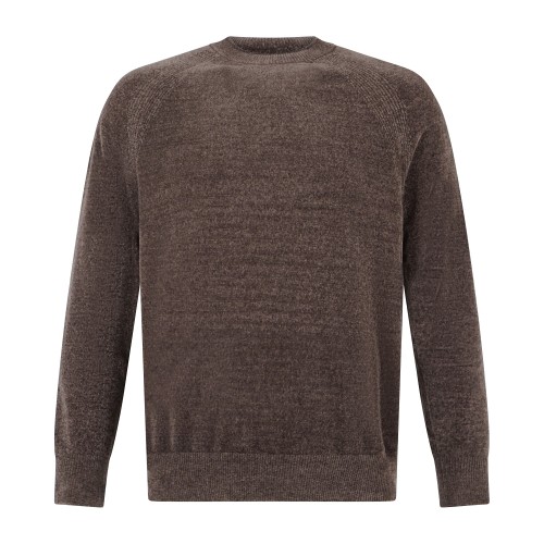 HèSKIMO - Maglione girocollo marrone in ciniglia patch logo regular fit per