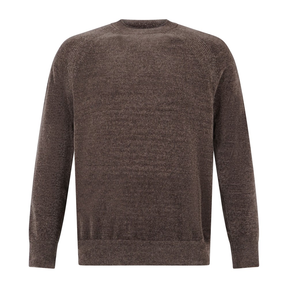 HèSKIMO - Maglione girocollo marrone in ciniglia patch logo regular fit per