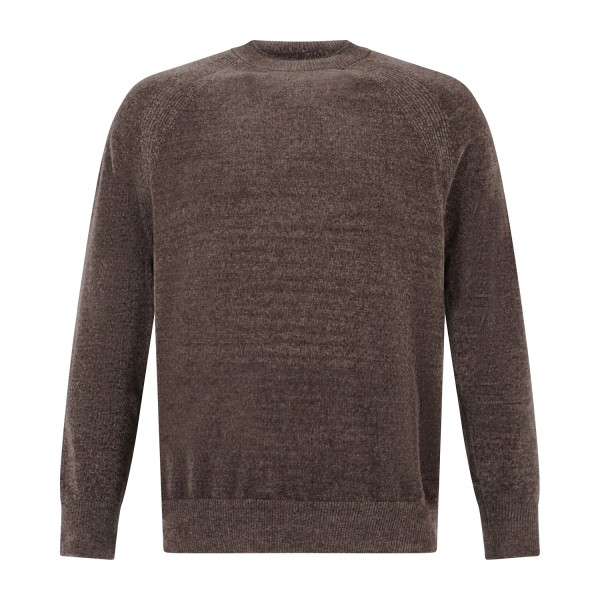 HèSKIMO - Maglione girocollo marrone in ciniglia patch logo regular fit per