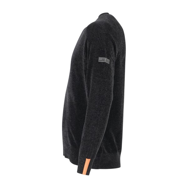 HèSKIMO - Maglione girocollo nero in ciniglia patch logo regular fit per uomo |