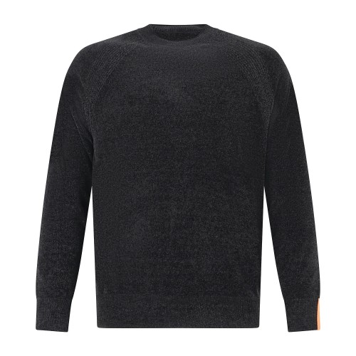 HèSKIMO - Maglione girocollo nero in ciniglia patch logo regular fit per uomo |