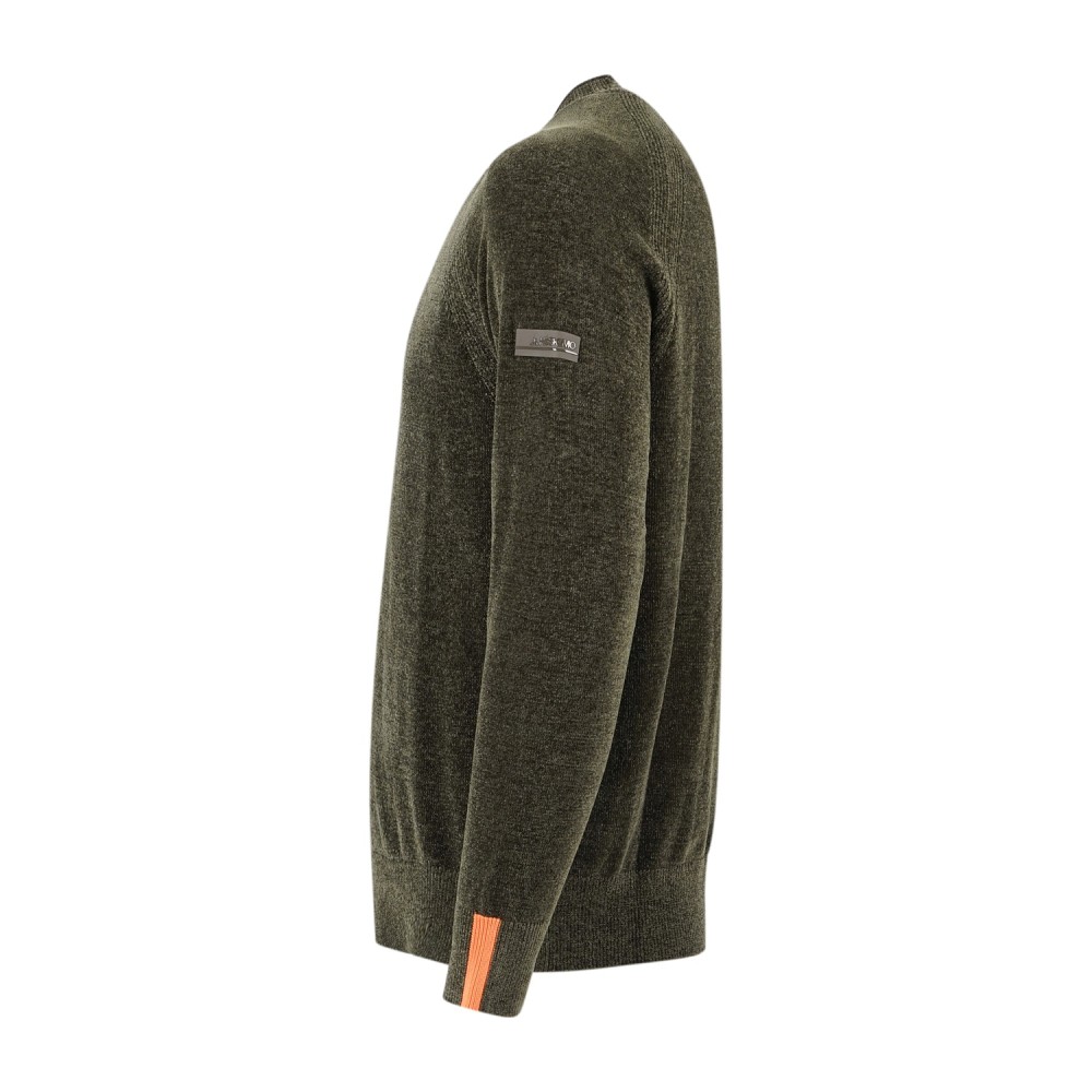 HèSKIMO - Mglione girocollo verde in ciniglia patch logo regular fit per uomo |