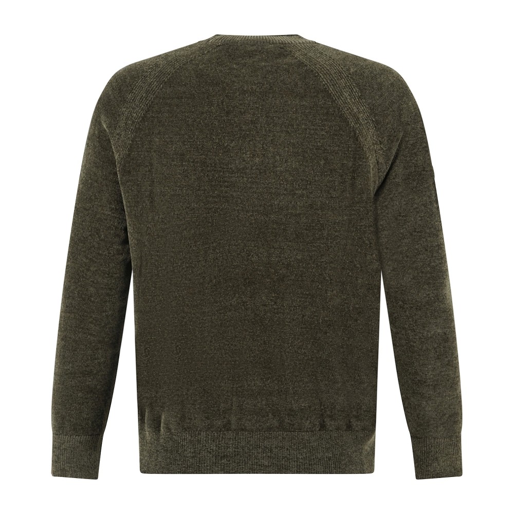 HèSKIMO - Mglione girocollo verde in ciniglia patch logo regular fit per uomo |