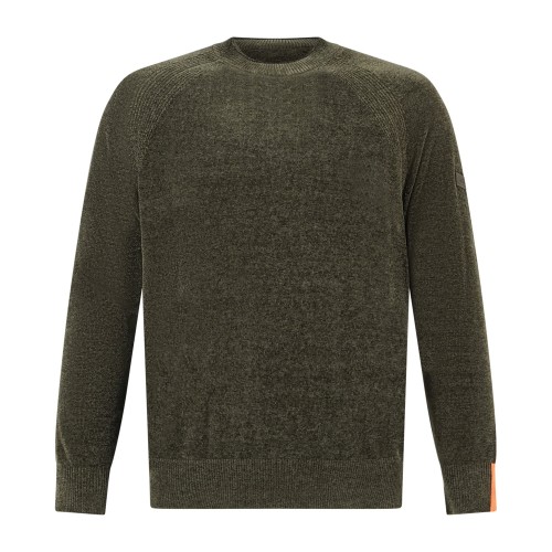 HèSKIMO - Mglione girocollo verde in ciniglia patch logo regular fit per uomo |