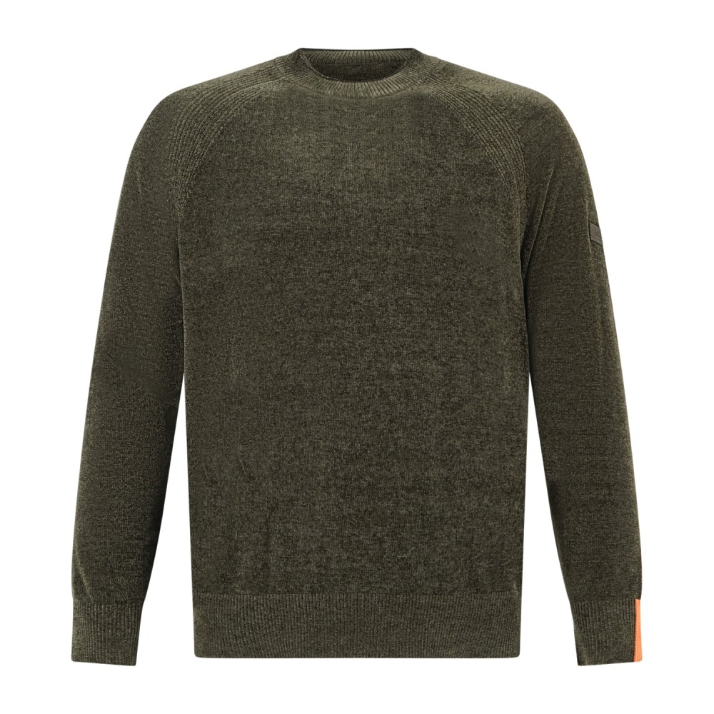HèSKIMO - Mglione girocollo verde in ciniglia patch logo regular fit per uomo |