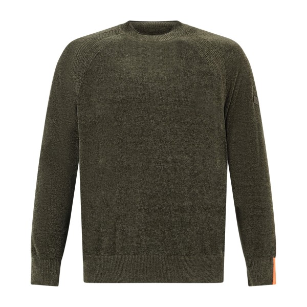 HèSKIMO - Mglione girocollo verde in ciniglia patch logo regular fit per uomo |
