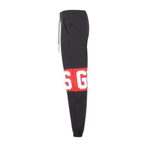 GCDS - Pantalone tuta nero con logo fronte e retro regular fit per uomo | 2